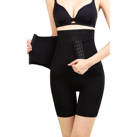 Lovito Casual Plain Button Front Multi Waistband Boyshorts Corsets Shapewear for Women L48L053 (Black)