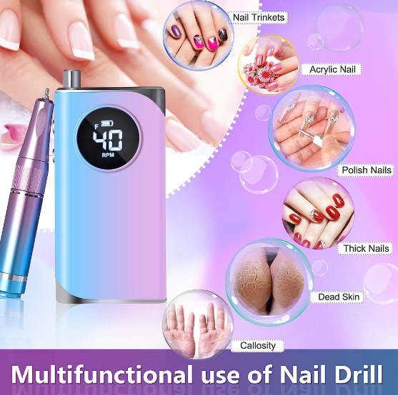 40000RPM Electric Nail Drill Machine Rechargeable Nail Grinder Gel Remover Manicure Tool Powerbank