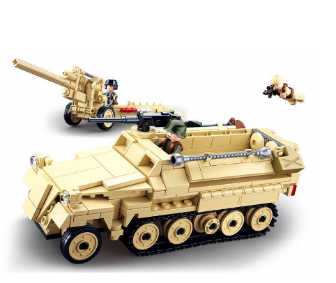 Sluban Building Block Toys Ww2 Army Sdkfz251 Half-Track Cannon 460 Pcs Bricks B0695 Military Construction Fit With Leading Brands