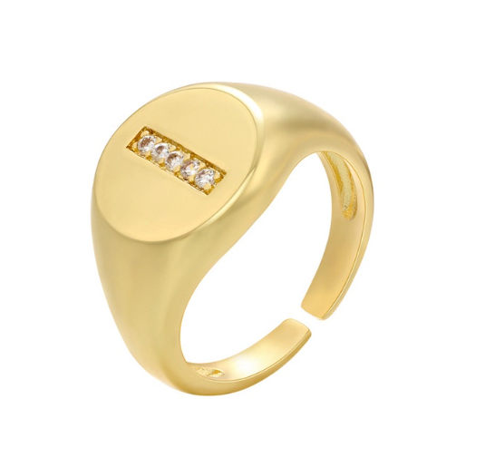 Maxzone A-Z Letter Hip Hop Gold Color Metal Finger Rings Adjustable Opening Ring Initials Name Alphabet Female Party Fashion Jewelry I