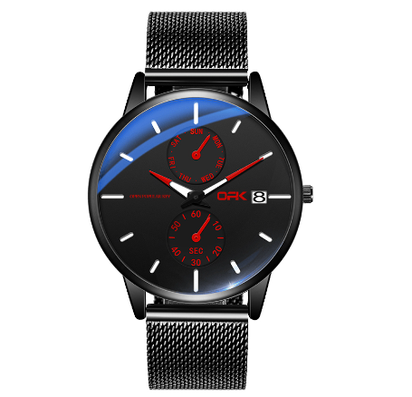 OPK Watch For Men Original Waterproof Digital Sports Wrist Stainless Steel Multi-function Chronograph Ultra-thin Quartz Watch RED DIAL