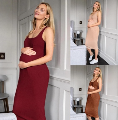 Maternity Knitted Ribbed Tank Midi Dress
