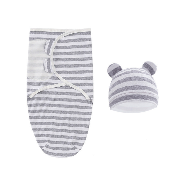 Cotton Newborn Sleeping Bag Baby Swaddle Blanket Pack Hat Adjustable Baby Set Newborn Sleeping Bag Plain Blanket D18