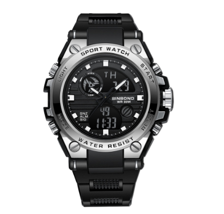 Original Luxury Waterproof Sports Youth Electronic Watch Male Luminous Silicone Strap Fashion Watch SILVER