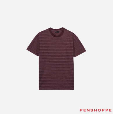Penshoppe Relaxed Fit Two-Tone Striped T-Shirt For Men (Dark Red)
