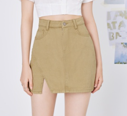 Lovito Women Split Pocket Denim Skirts L59ED010 Apricot