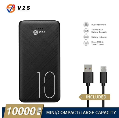 V2S PB10A Mobile Power Bank 10000mAh For Fast Charging Dual Input USB Output Mini Powerbank