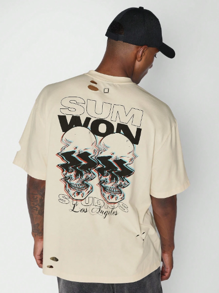 SUMWON Distressed Tee With Graphic Print College Ready