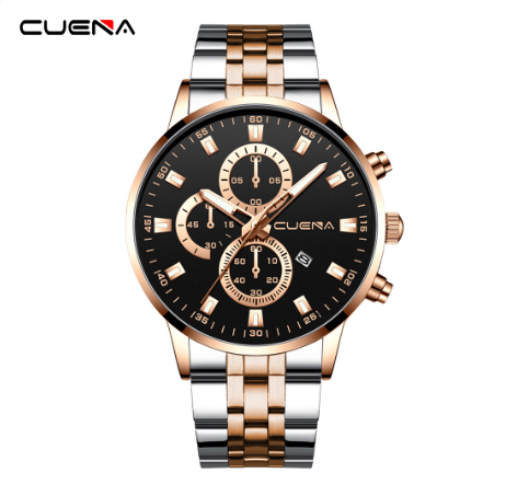 CUENA Men's Watches Original Brand Luxury Business Analog Quartz Waterproof 6025 SILVER ROSEGOLD BLACK