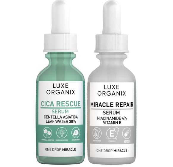 Luxe Organix Miracle Repair Niacinamide 4 Percent Serum 30ml & Cica Rescue Calming Serum 30ml Bundle