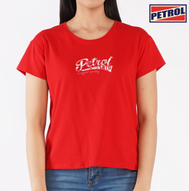 Petrol Basic Tees for Ladies Boxy Fitting Shirt CVC Jersey Fabric Trendy Fashion 134728-U Scarlet