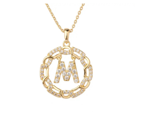 YH 18K Thai gold plated lnitials Pendant A-Z Letter Necklace For Women （3lengths Free Adjustment）M