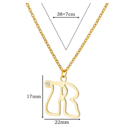 Zircon Initial Letter Necklace for Women Stainless Steel Gold Plated Chains Choker Name Pendant Necklaces New Vintage Jewelry R