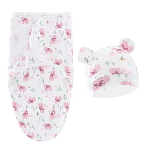 Newborn Baby Muslin Swaddle Blanket Hat Set Swaddle Bedding Wrap Blanket Baby Swaddling S54