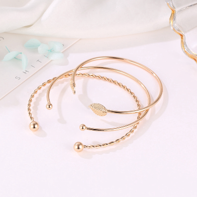 3PCS/Set Leaf Twist Shape Open Cuff Bracelet Bangles Set