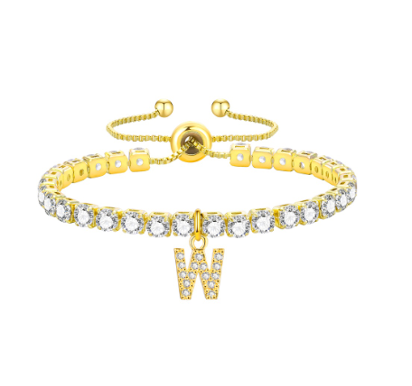 Vnox Cubic Zircon Letter Bracelet for Women Girl,18K Gold Handmade Initial Tennis Shiny Wedding Chain Link Jewelry Gift W