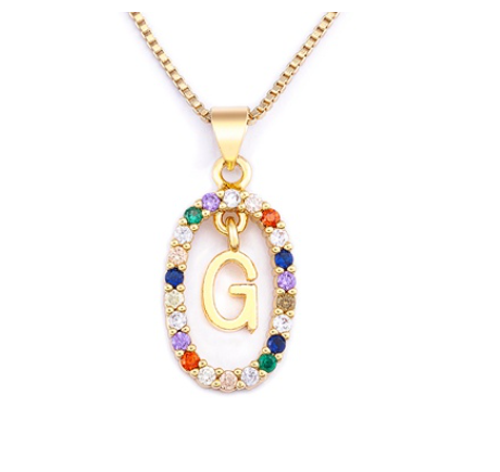 Colorful 26 Letters A - Z Initial Alphabet Pendant Long Chain Necklace Name Jewelry Women Accessories G
