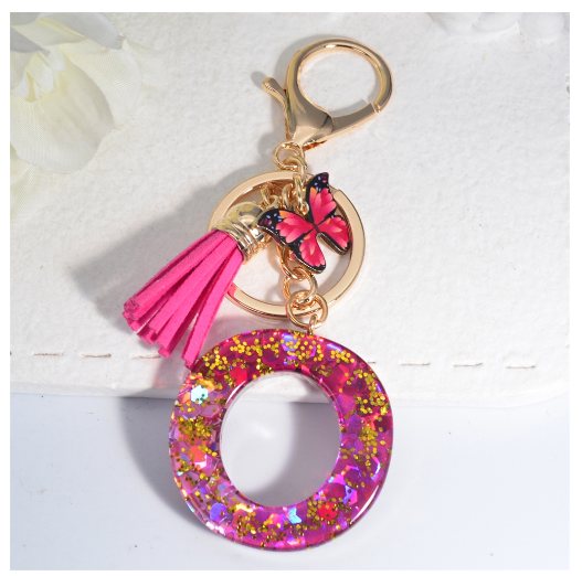 Fashion Gradient A-Z Letter Keychains Sweet Butterfly Tassels Pendant Alphabet Keyrings Name Initials Key Chains Accessories O