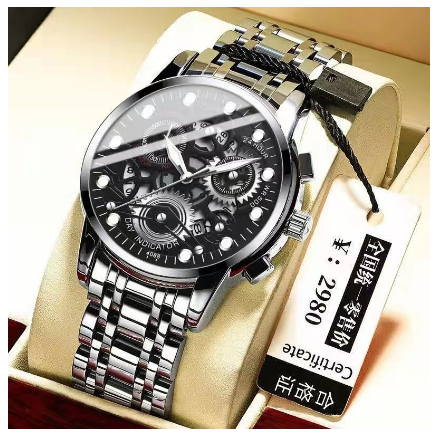 SENO Luxury 2022 New Men's Watch Hollow Multi-function Quartz Men's Wristwatch Stainless Steel Waterproof Luminous Watch SILVER BLACK