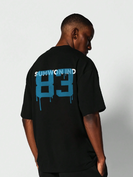 SUMWON Tee With Letter & Number Paint Dripped Graphic Print