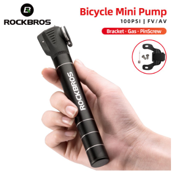 Rockbros Bicycle Pump Mini Portable Light Aluminum Alloy Bike Air Mountain Cycling Tire Inflator Schrader Presta Valve