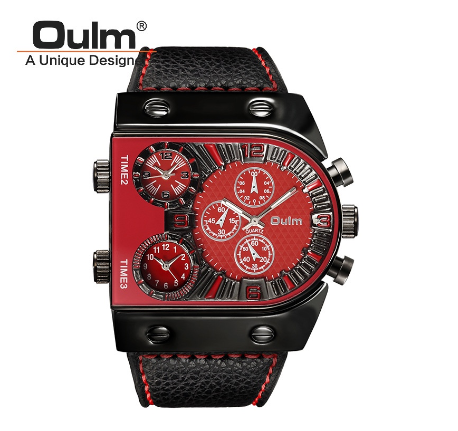 Oulm Large Dial Men's Quartz Watch Multifunctional Personality Men's Watch RED