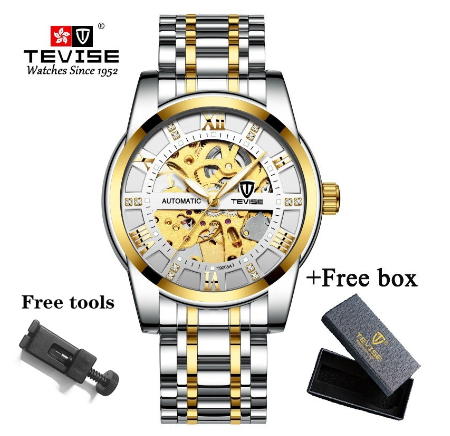 TEVISE Automatic Watch for Men relo Waterproof watch Analog Gold Skeleton Luxury Stainless Steel Steel Luminous 9005A 2