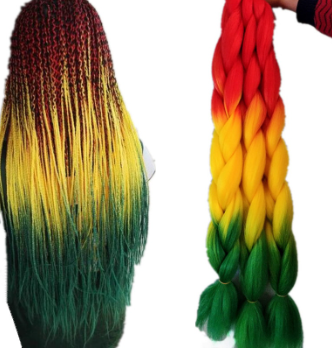 32" 165G Synthetic Jumbo Braids Hair Bulk Extensions Red Yellow Green Ombre Braiding Attachment For Twist Box Locs Hair
