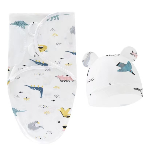 Newborn Baby Muslin Swaddle Blanket Hat Set Swaddle Bedding Wrap Blanket Baby Swaddling S77