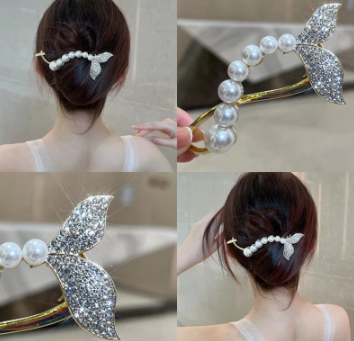 Mermaid Tail Hair Clip Side Clip Korean Hair Accessories Headwear Word Clip Plate Hair Artifact Ball Head Grab Clip Shark Clip