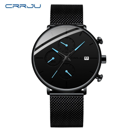 CRRJU Mens watches Stainless Steel Mesh Strap Men's Fashion Casual Date Watches 2268 BLUE 2
