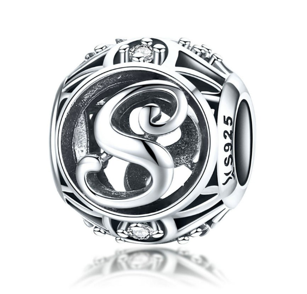 Bamoer 26 Letters A to Z Charm Sterling Silver 925 Bead For Bracelet & Necklace DIY Fashion Accessories S