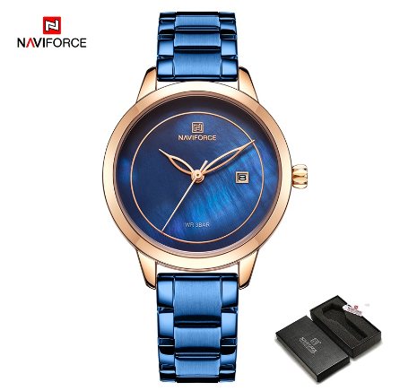 Naviforce Women Fashion Gold Stainless Steel Lady Luxury Brand Watches BLUE