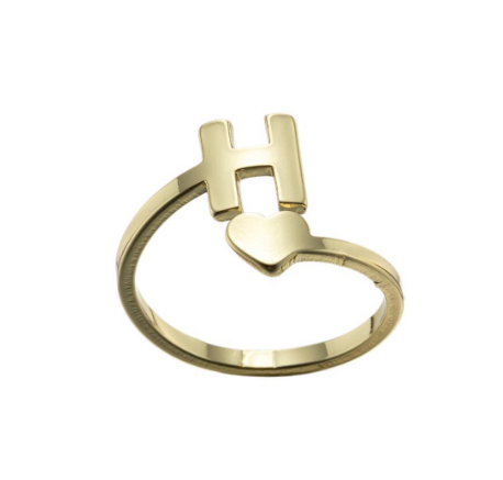 Fashion Heart 26 Letters Rings For Women Gold Color A-Z Initials Opening Ring Alphabet Finger Accessories Party Jewelry Gifts H