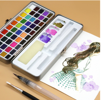 SeamiArt 50 Colors Solid Watercolor Set With Tin Box And Water Brush Pen
