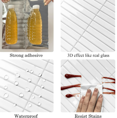 Self-adhesive White Straight Line Design Kitchen Anti-splash Tile Stickers, Suitable For Home Washstand Dining Room Balcony Bathroom