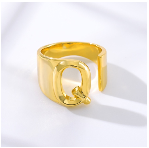 Maxzone Fashion Adjustable Open Gold Initial Rings For Women Stainless Steel A-Z Letter Ring Ladies Meaningful Wedding Jewelry Gift Q