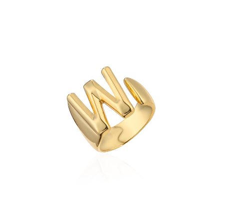 New Copper Plated Gold 26 A-Z Letter Opening Adjustable Ring Women's Initial Name Gold Jewelry Commemorative Couple Gift W