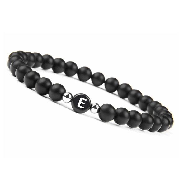 6mm Black Frosted Stone Beaded Bracelet Unisex 26 Initials Letters Name Bracelet With Elastic Rope For Couple Friendship Gifts E