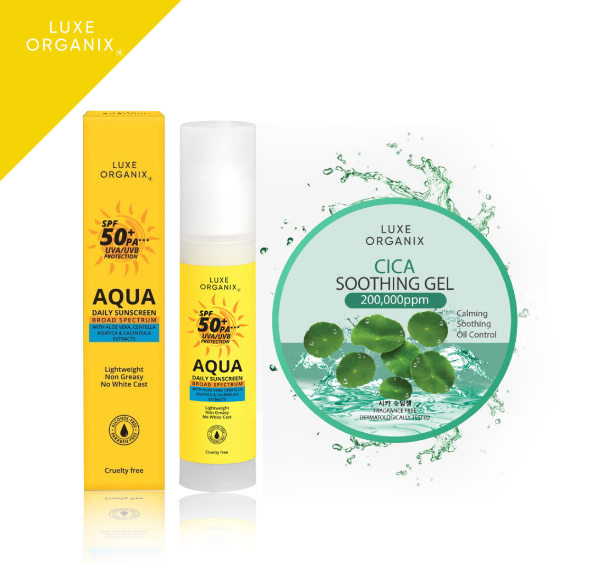 Luxe Organix Cica Rescue Soothing Gel 300g + Aqua Daily Sunscreen 50mL