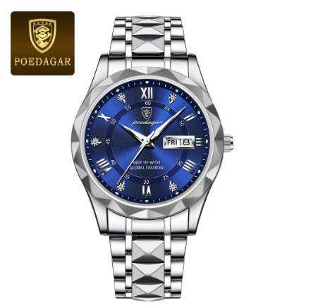 POEDAGAR 100% Original Luxury Business Fashion Men's Gold Watch Waterproof Luminous Date Stainless Steel Quartz Swiss Wrist Watch 002