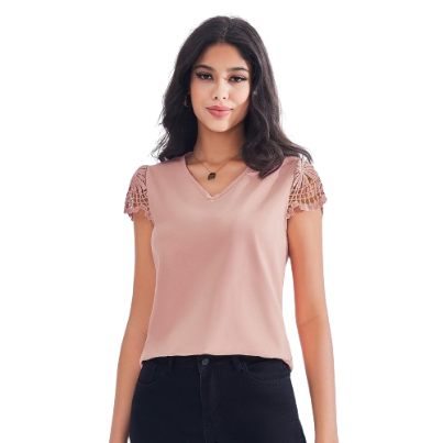 Lovito Women Lace Fabric Stitching Blouse LBE03029 (Misty Rose)