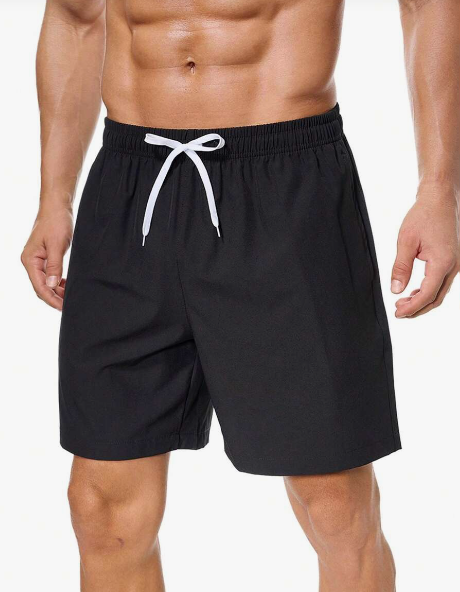 1pc Men's Drawstring Waist Outdoor Running Breathable Athletic Shorts (Black)