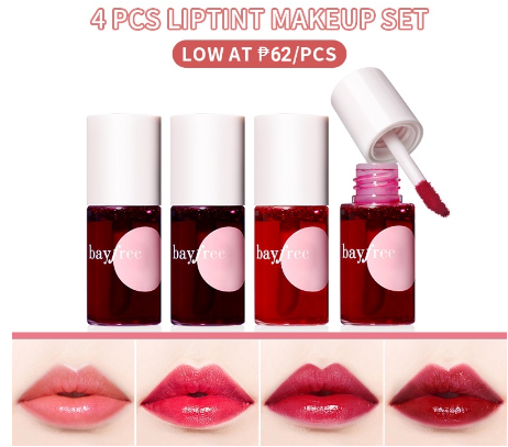 Bayfree 4 Pcs Rouge Water Lip Stain Liquid Cheek & Tint Lipstick Makeup Set