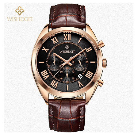 WISHDOIT Watch For Men Original Waterproof Leather Strap Business Quartz Fashion Luminous Wristwatch BLACK