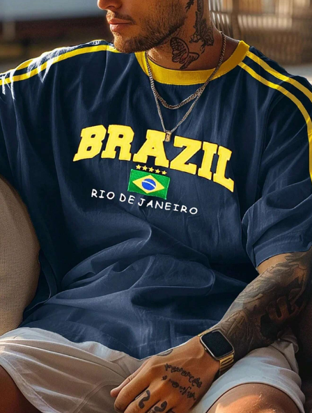 Manfinity Dauomo Men's Plus Size Round Neck Printed Casual Short Sleeve T-Shirt, Summer