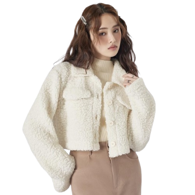 Lovito Casual Plain Button Front Flap Teddy Women Jacket L39AD009 (Off White)