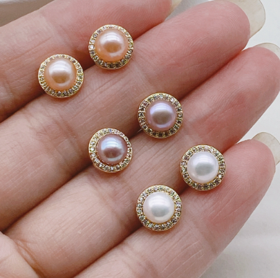 Natural freshwater pearl earring fashion button pearl