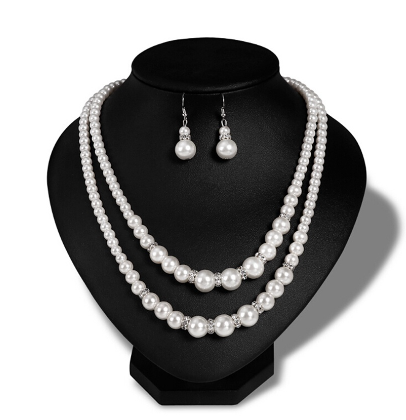 Double Chain Pearl Jewelry Set Women Simulated
