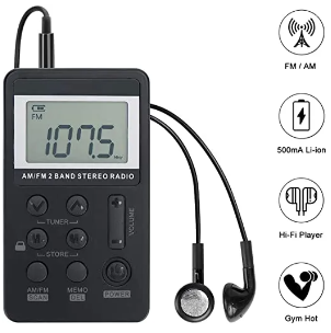 HRD-103 AM/FM Pocket Mini Digital Tuning Walkman Portable 2 Band Stereo Receiver Radio with Rechargeable Battery Earphone and Lock Screen for Walk/Jogging/Gym/Camping